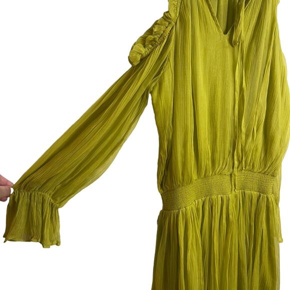 Label Ritu Kumar Yellow Green Cold Shoulder Dress - Picture 7 of 8